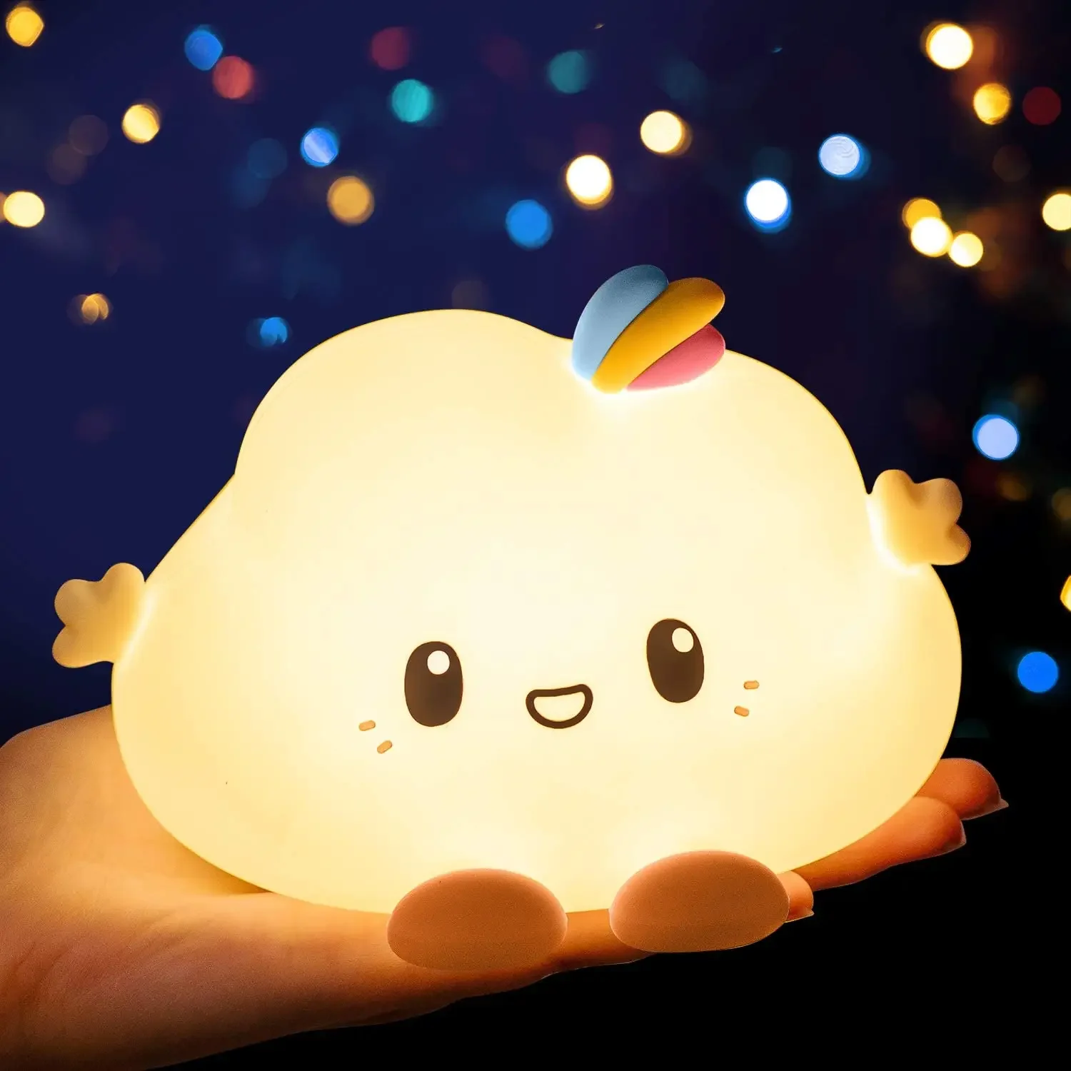 Children\'s Kids Gift Portable USB Rechargeable Battery Powered Cute Little Cloud Soft Silicon LED Night Lamp Light