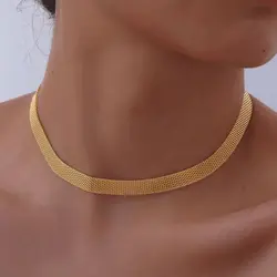 8.2mm Hip-hop Mesh Chain Necklace for Women,Gold Plated Stainless Steel Water Proof Necklace, Fine Choker Jewelry Gifts