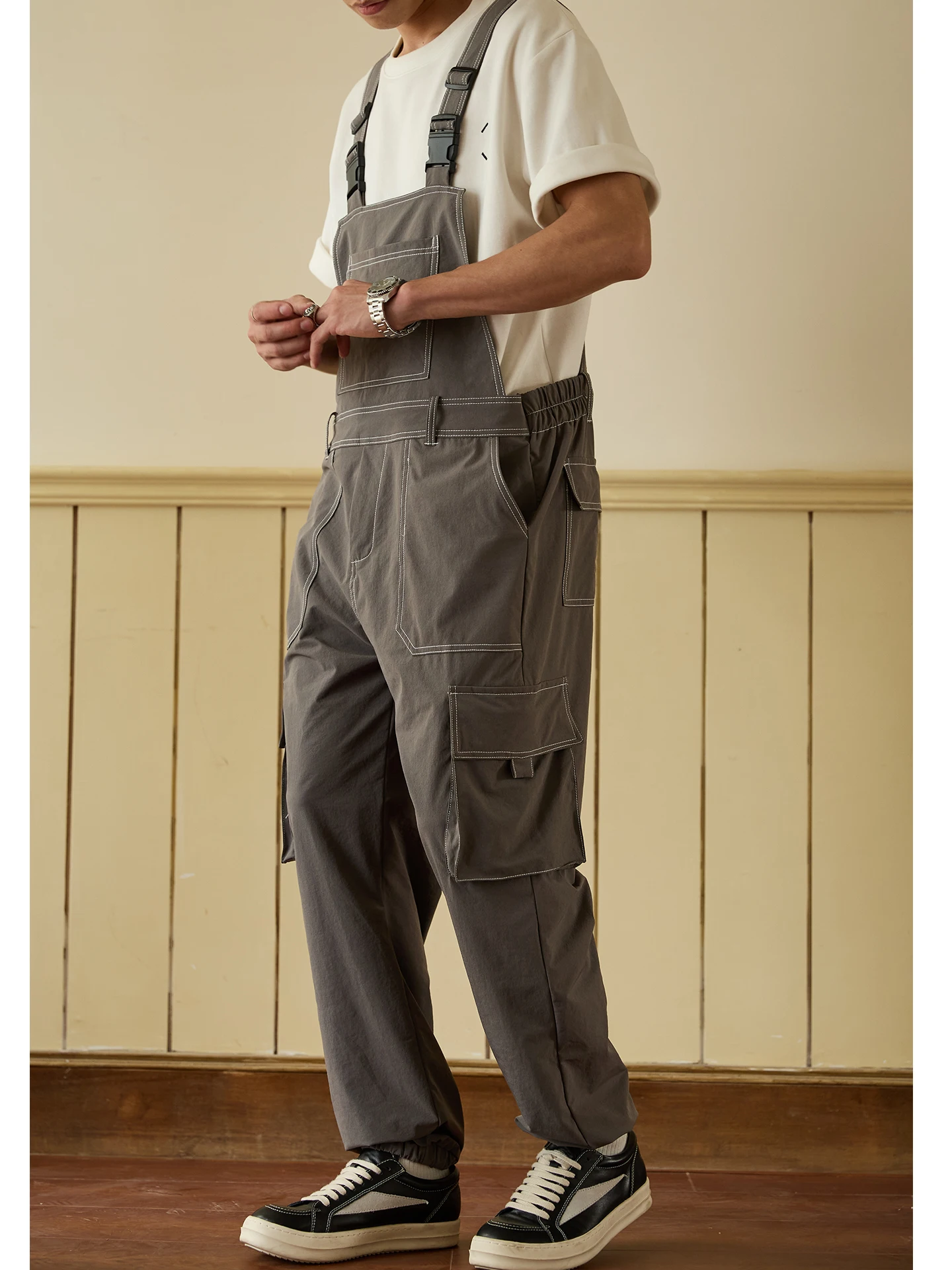 

Loose Fit Cargo Pants Men's Summer Thin Multi-ket Overalls Belted Trousers Casual Breathable Cotton Polyester Workwear