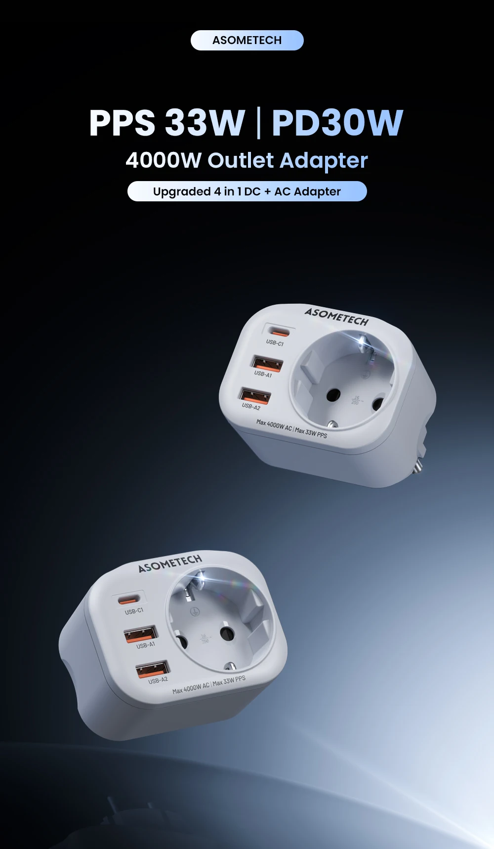 33 W GaN Ladegerät PPS PD 30 W QC3.0 Multi USB C Ladegerät Steckdose mit 4000 W AC Steckdosen Super Schnelle Aufladung für iPhone 15 Samsung – Detail 1