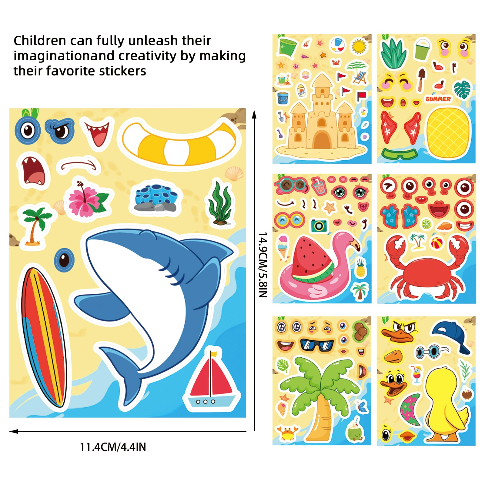 16Sheets Summer Beach Face Changing Puzzle Graffiti Stickers Exquisite DIY Toys for Bottle Scrapbook Travel Bag Aesthetic Decals