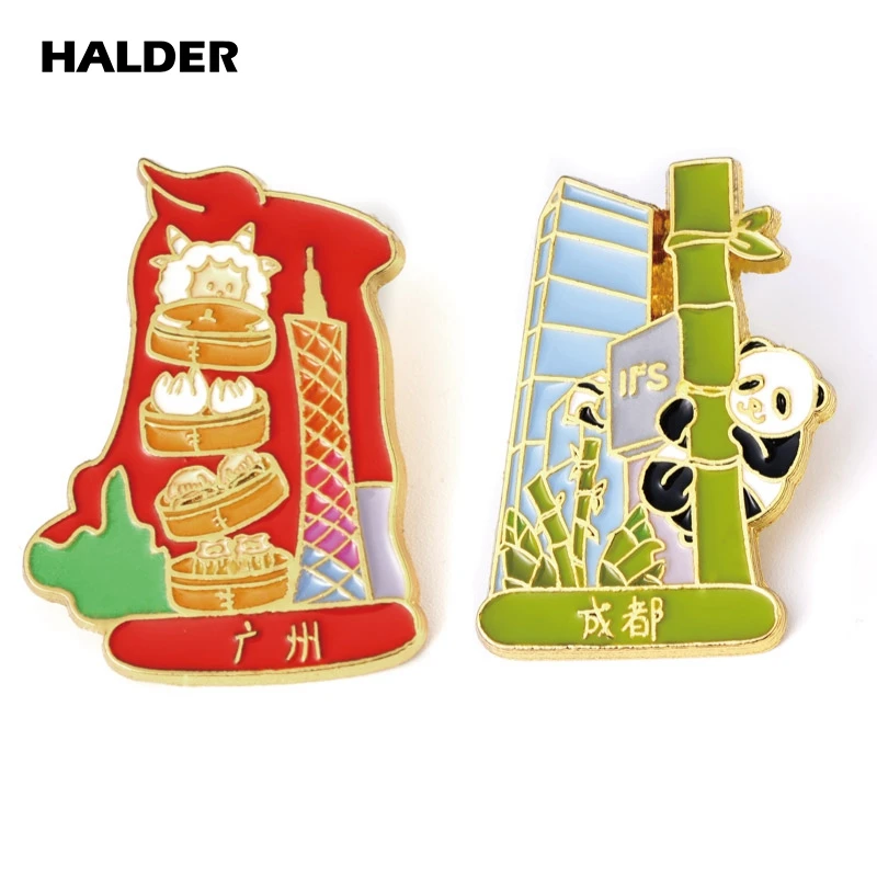 HALDER Super City Guangzhou Chengdu Wuhan Brooch Architectural Culture Pin Attractions Badge Lapel Pin Backpack  Jewelry Gift