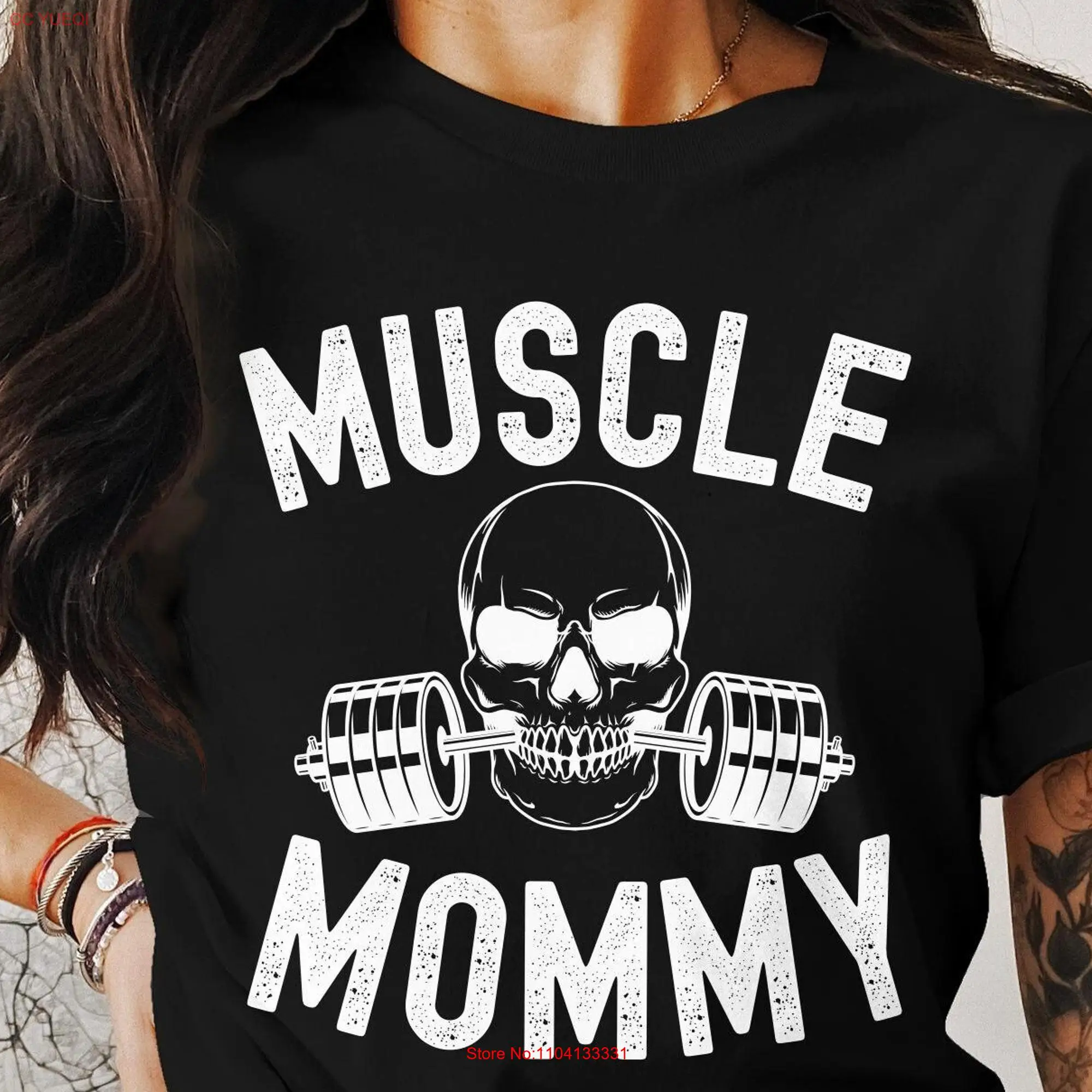 Muscle Mommy Cool Skull Gym Workout T Shirt Weightlifting Mother Fitness Mom Apparel Enthusiast Athletic Active Wear