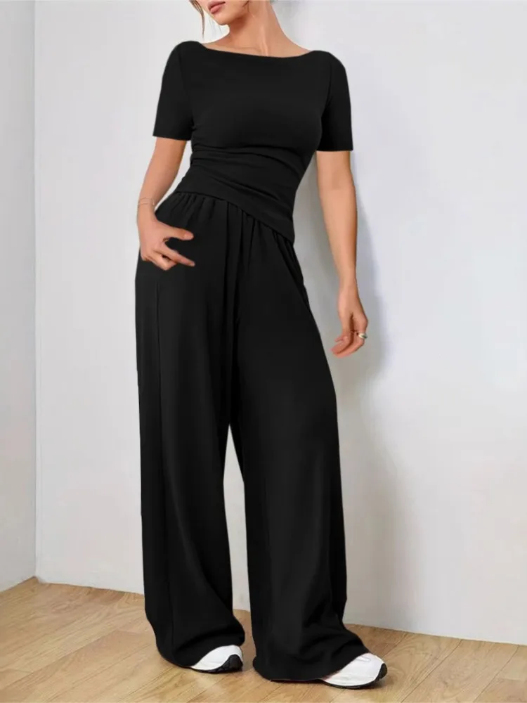 

Women's Solid Color Sports Loose Pants Suit 2026 Elegant Summer Women's Fashion Casual Two-piece Pants Suit Women's Suit Clothes