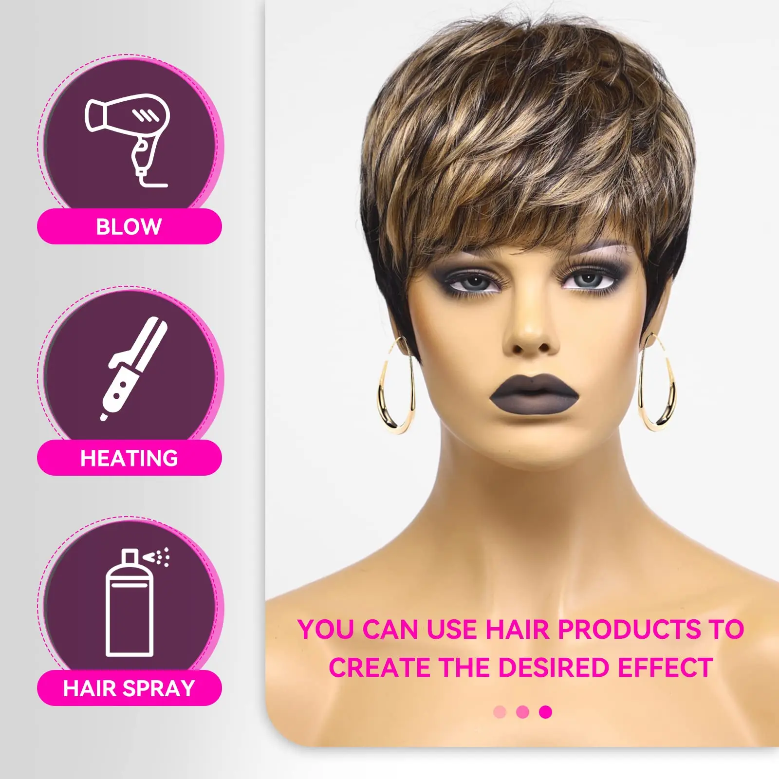 Pixie Cut 100% Human Hair Brazilian Wig for Black Women Short Remy Hair Mixed Black Blonde Human Hair Layered Machine Made Wigs