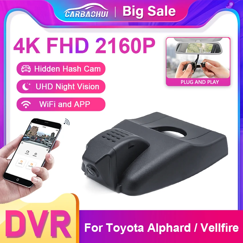 

4K 2160P Plug and play Car DVR Video Recorder Dashcam Dual Lens Camera For Toyota Alphard Vellfire 2019 2020-2022 By APP Control