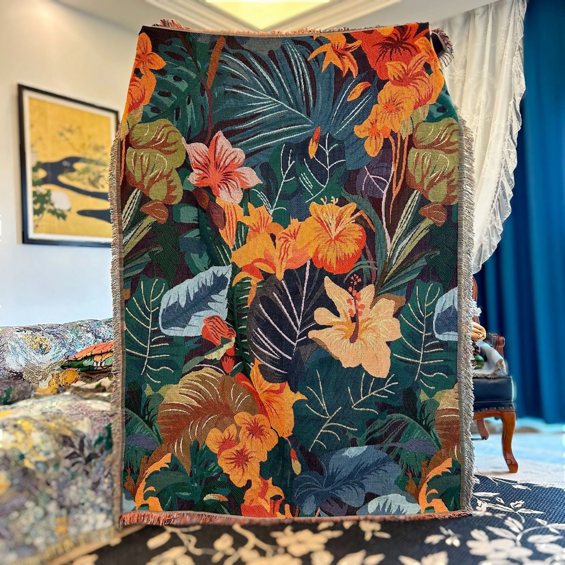 

Портативное одеяло с цветочным узором для дивана, накидка на плечи, для офиса, для сна, полное покрытие, для дома, для кондиционера, защита от пыли