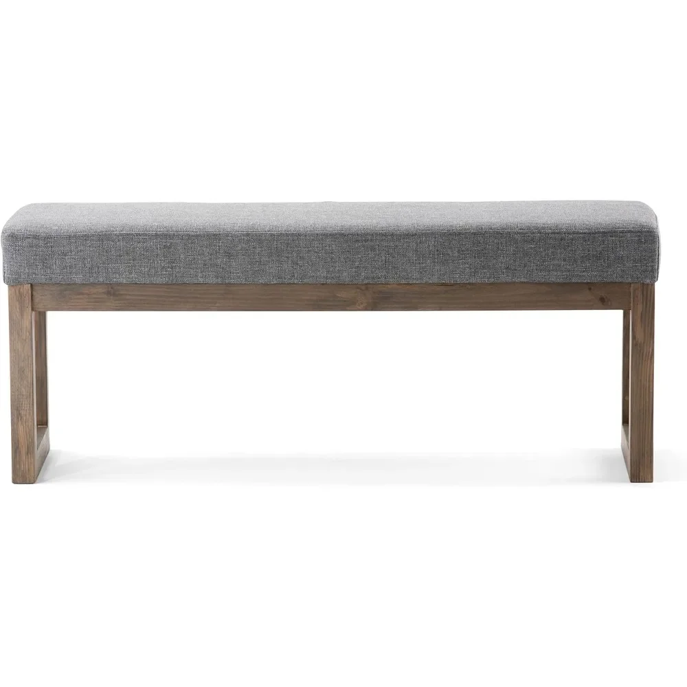 Wide Contemporary Rectangle Large Ottoman Bench in Grey Linen Look Fabric Stool Furniture Pouf Living Room Home Freight free