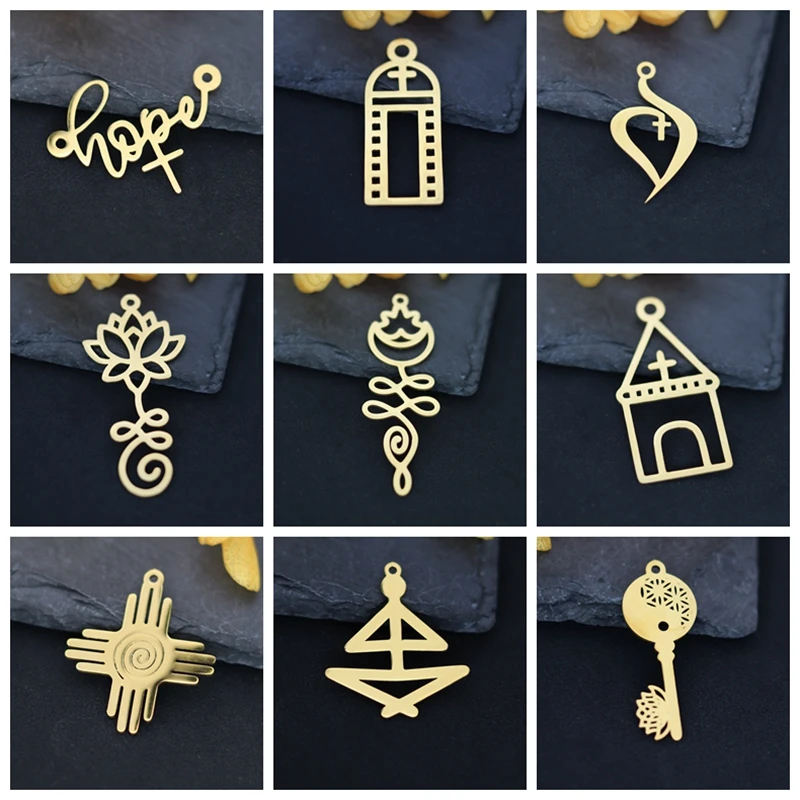 3pcs Golden Metal Titanium Steel Cross Amulet Yogo Lotus Charms for Jewelry Making Necklace Earrings Religion Faith DIY Pendant