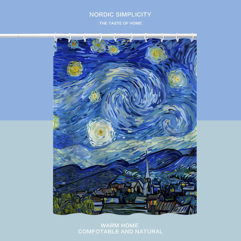 

VIKAMA Van Gogh Starry Night Art Shower Curtain Waterproof Bath Curtains For Bathtub Dividers, Bathroom Windows, Home Decor