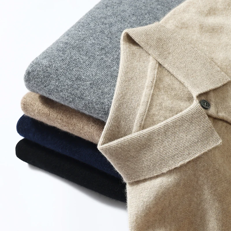 

Men's T-Shirt Spring/Summer New 100% Cashmere Men's POLO Collar Pullover Casual Business Solid Color Short Sleeved Knitted Vest