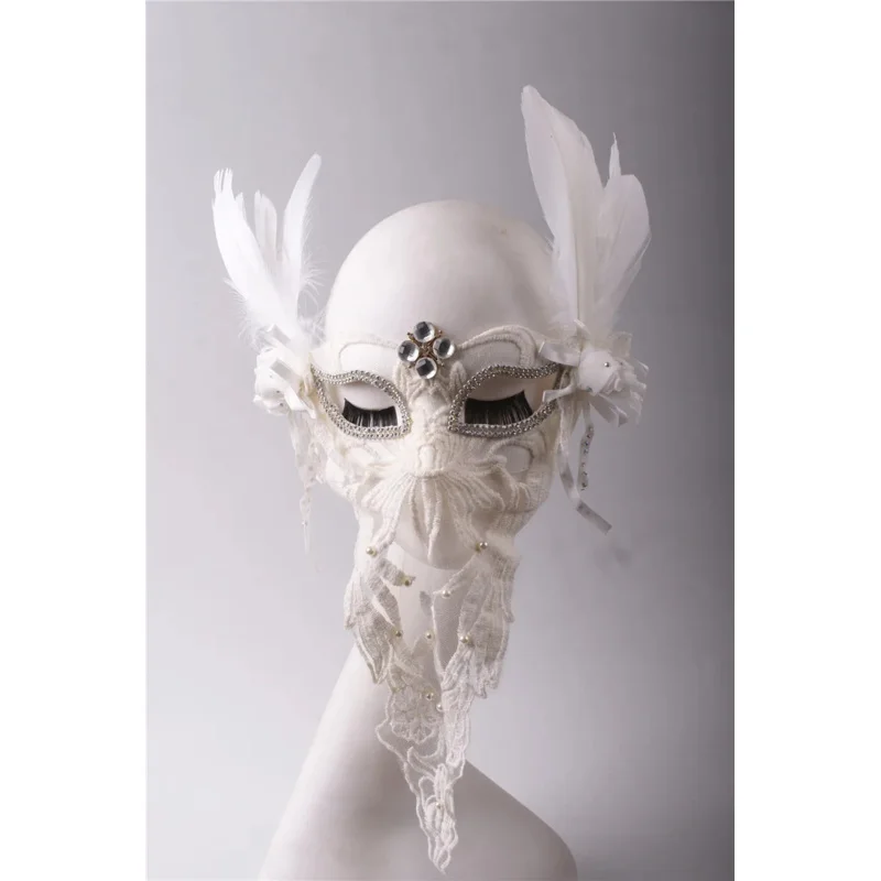 Women Princess Venetian Mardi Masquerade Party White Feather Masks Navidad