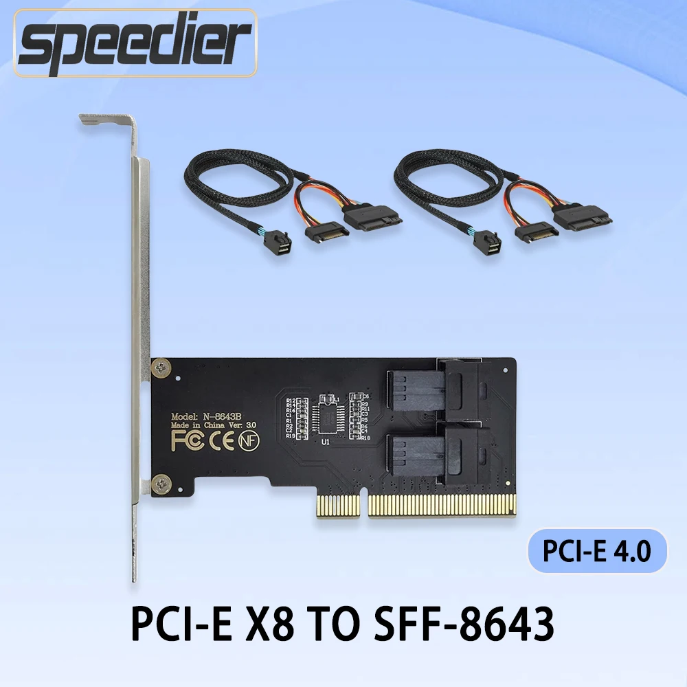 

PCI-E 4.0 X8 NVME Riser To Dual port SFF-8643 Conversion Cable Mini SAS M.2 To U.2 SFF-8639 Adapter Card Hard Disk Adapter Cable