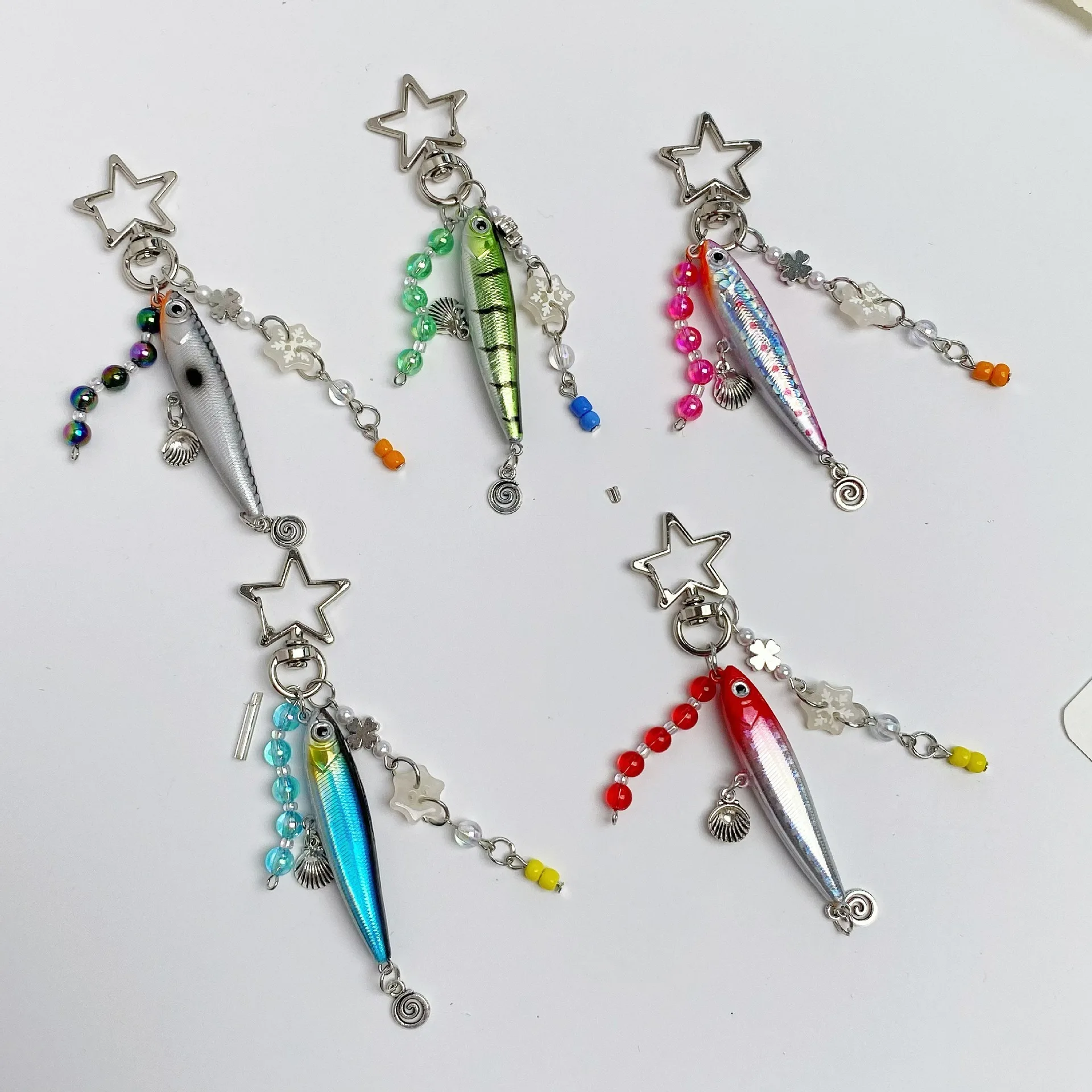 Niche Simulation Unique Fashion Handmade Fish Keychain Bionic Fish Keychain Ocean Small Fish Multi-section Fish Luya Bag Pendant