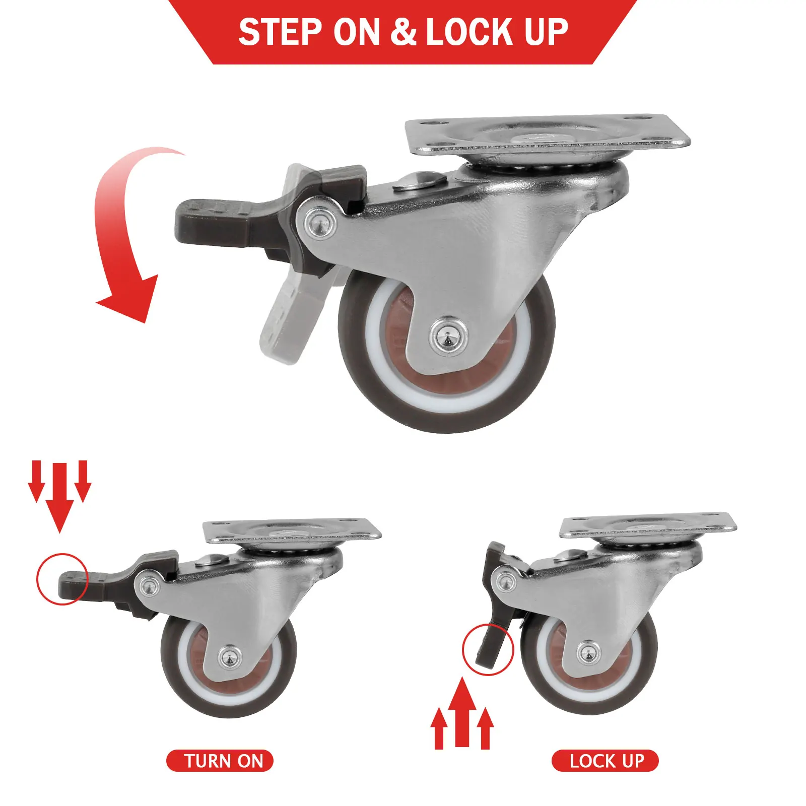 Heavy Duty Casters Set Caster Wheels Replacement for Baby Bed Cart Trolley Kitchen Cabinet Furniture Table Loading Capacity 50kg