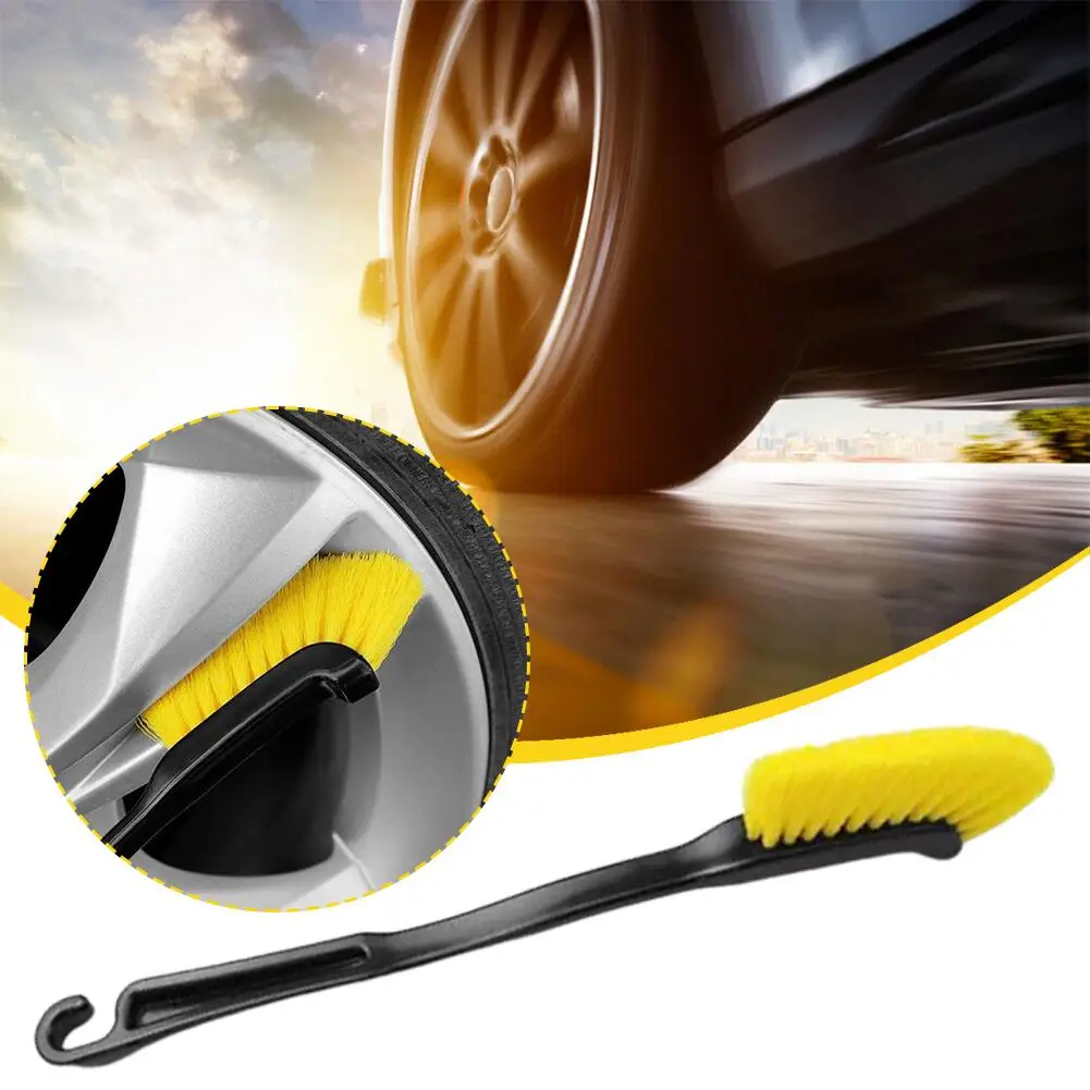 Car Tire Brush Knife Yellow Shaped Auto Hub Cleaning Brush Universal Long Handled Dust Removal Cleaning Kit Car Accessories