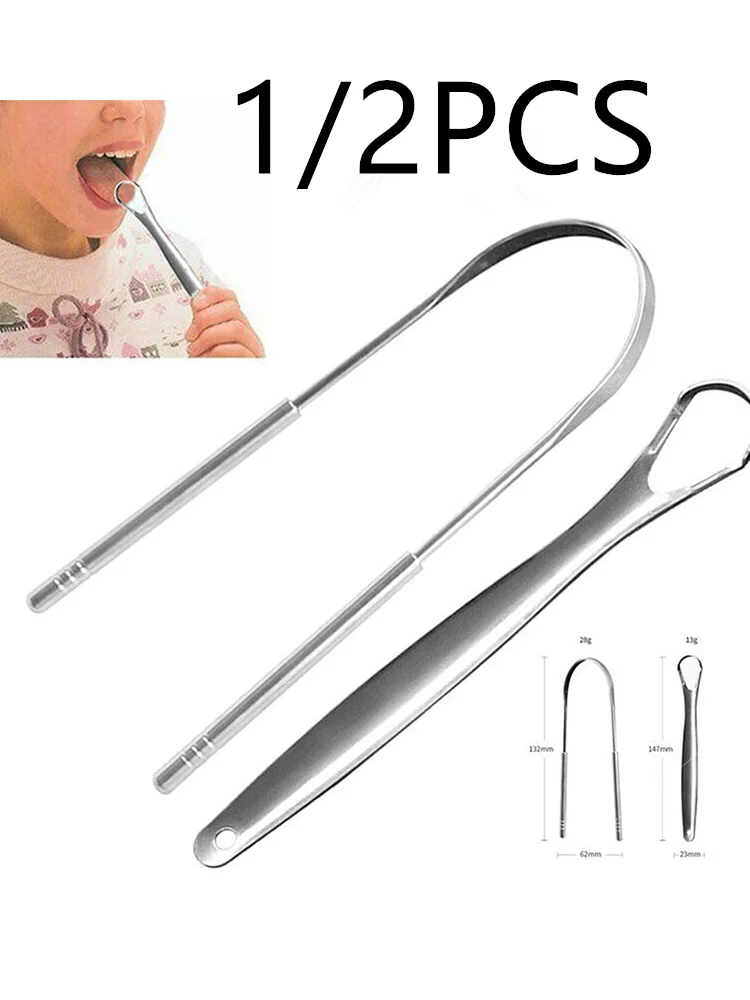 1/2Pcs Tongue Scraper Stainless Steel Tongue Cleaner Oral Care Hygiene Scraper Dental Oral Care Hygiene Health Care Tool