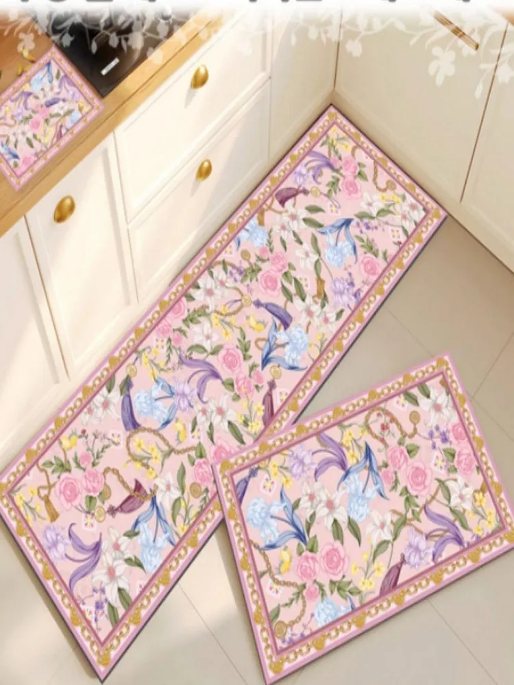 NEW Vintage Floral Kitchen Rug Set 3PCS Non-Slip Oil-Proof Waterproof Floor Mats for Kitchen Decor