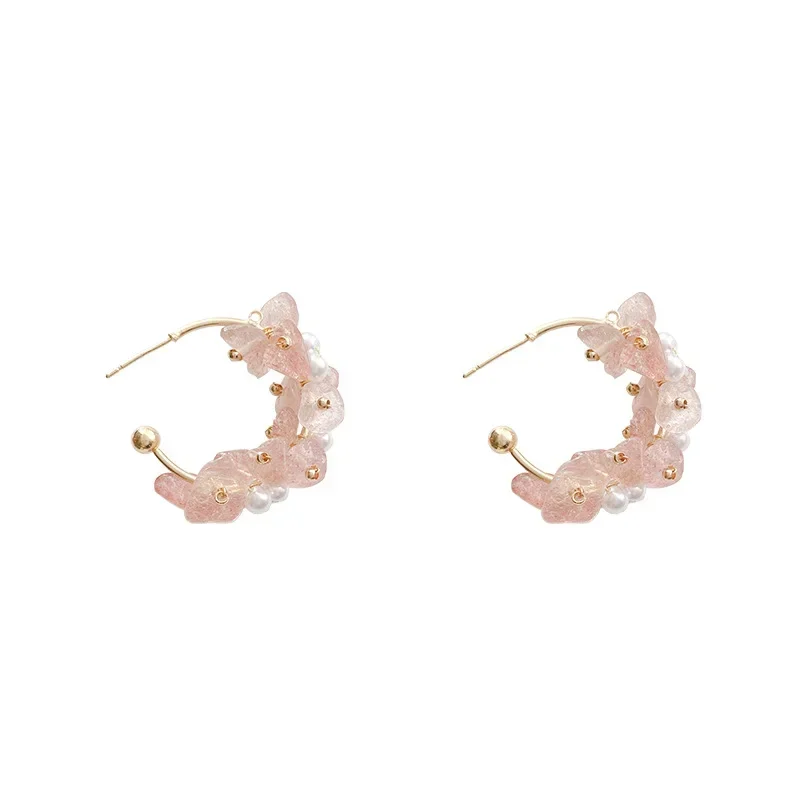 Silver Strawberry Crystal Hoop Earrings, Pearl Ear Piercing, Jóias Presente para Mulheres e Meninas