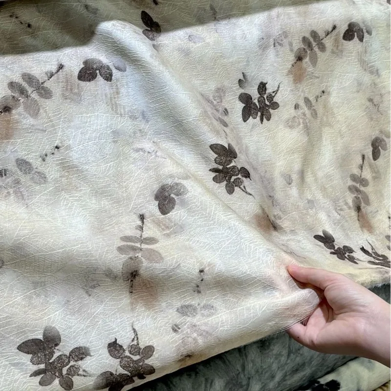 Apricot Leaf Jacquard Printed Lightweight Plant Fiber New Chinese Style Spring Summer Moisture-Wicking Breathable Blouse Fabric
