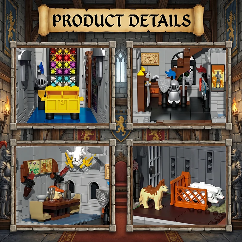 Medieval Lion Castle Modular Buildings Blocks European City Street View Architecture Brick Model Kit Adults DIY Gift 3967PCS - view 4