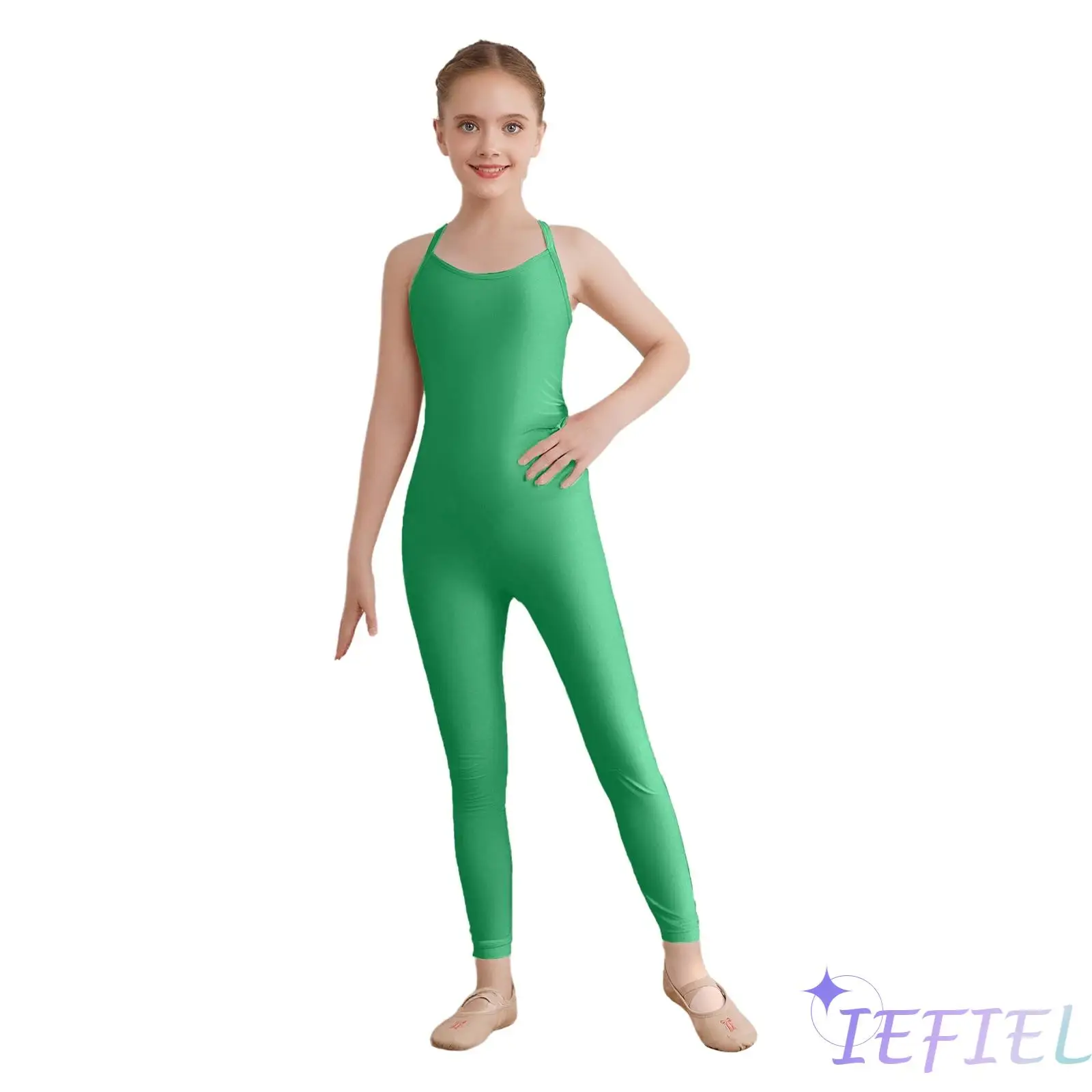 

Kids Girls Gymnastics Jumpsuit Sleeveless Adjustable Spaghetti Straps Cross Back Full Body Leotard Ballet Bodysuit Dancewear