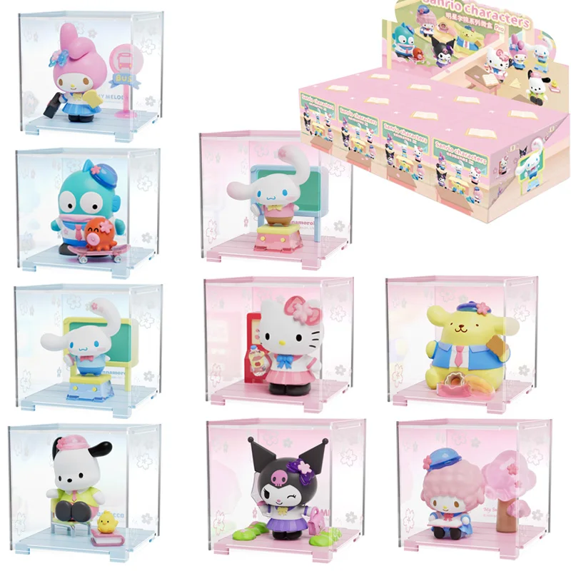 

Sanrio Characters Hello Kitty Mymelody Kuromi Cinnamoroll Pompom Purin Anime Figures Star Academy Series Blind Box Toys Gifts