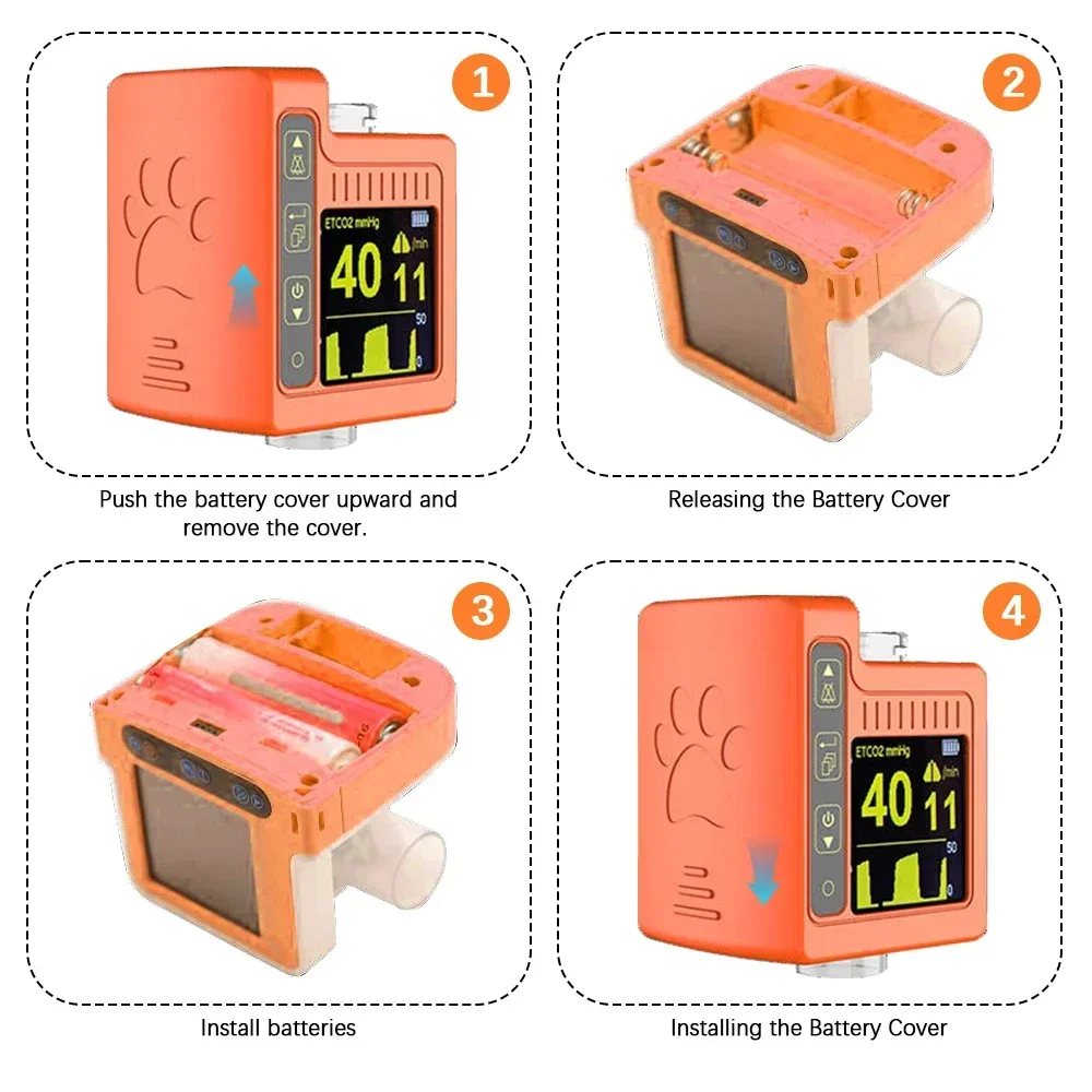 ETCO2 Monitor for Veterinary Capnograph Measure Sensor Portable End-Expiratory Capnograph Monitor for Animal