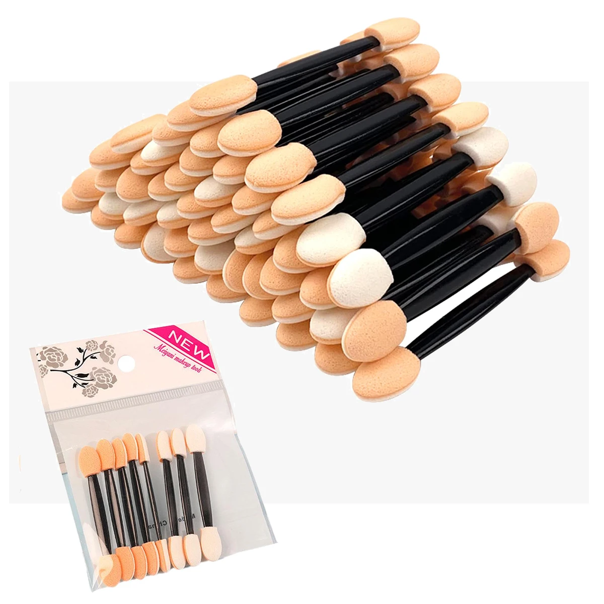 แปรงแต่งตาแบบใช้แล้วทิ้ง 1/3/5 ชิ้น, ฟองน้ำแต่งตาแบบสองด้านสำหรับแต่งตา, 10 ชิ้น/แพ็ค