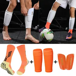 1 Kits Football Equipment Anti Slip Soccer Socks Football Shin Guards Sleeves With Pocket Adults Kids Leg Shinguards Gear