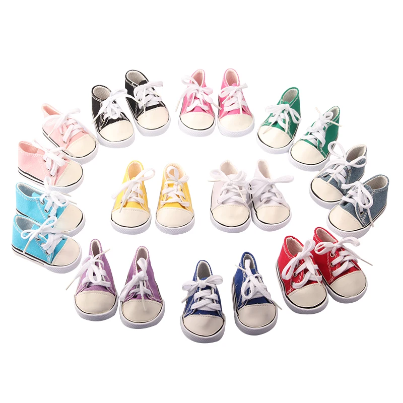 18'' Doll Accessories Fashion Doll Shoes Socks For 43 Cm Baby New Born Doll s White Pink Sneakers Lace-Up Canvas Mini Shoes