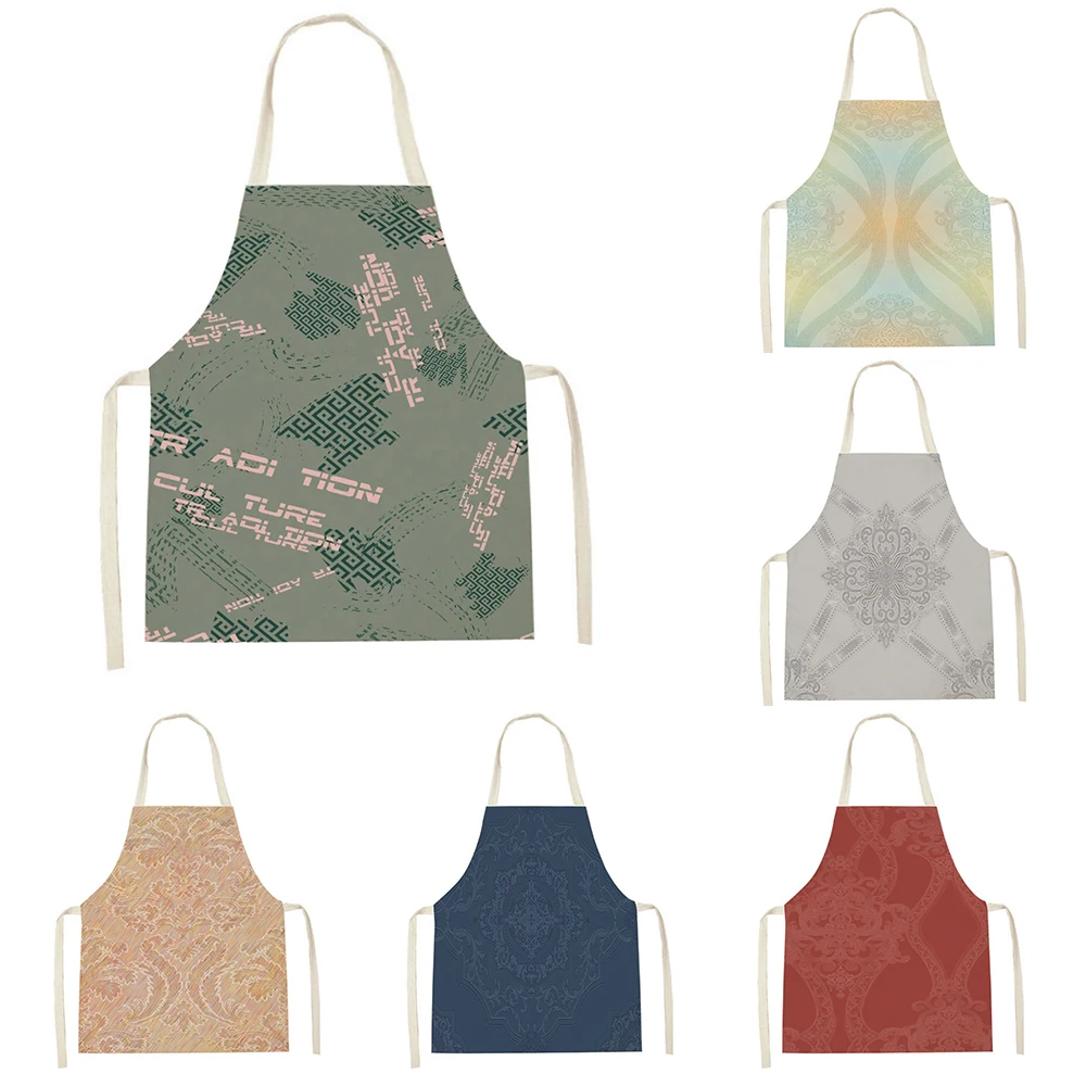 Chinese Flower Kitchen Apron Clean Red Plant Aprons Home Cooking Baking Men Women Home Cleaning Tools Minimalism Adult Kids Bib