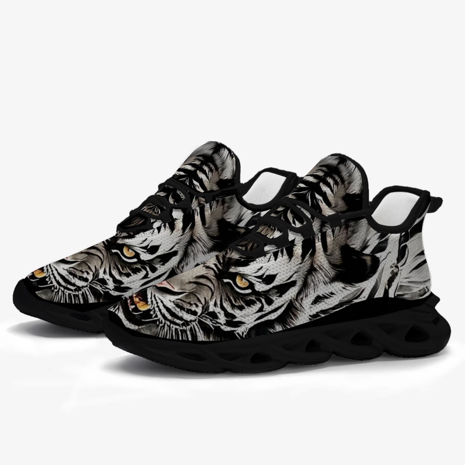 

Customized tiger print black stripes fashion casual sneakers unisex mesh lightweight sneakers