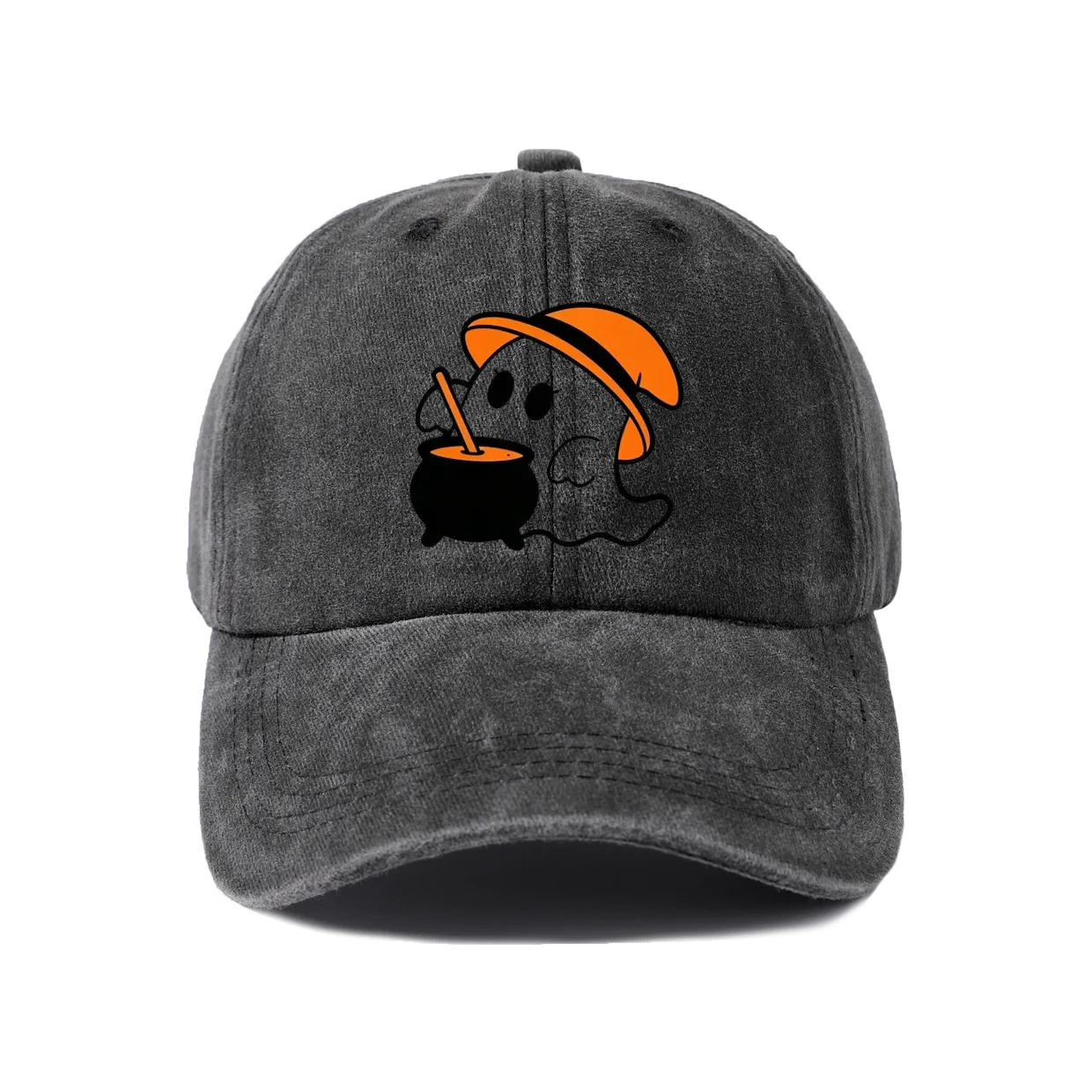 Ghost with Umbrella Graphic Baseball Cap, Vintage Washed Adjustable Unisex Dad Hat, Streetwear Gift