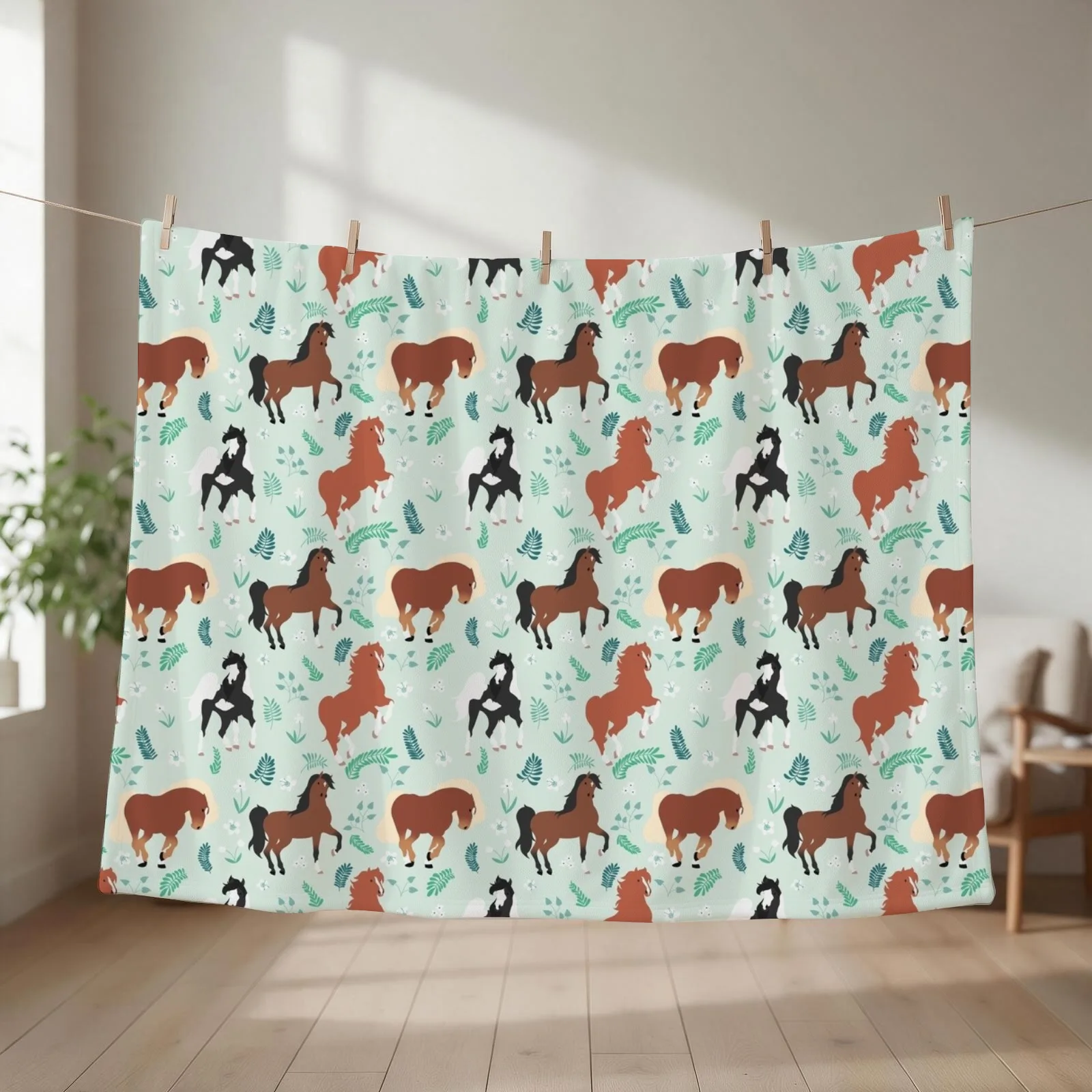 Horse pattern v02 Throw Blanket couch cozy soft plush fuzzy picnic outdoor blanket