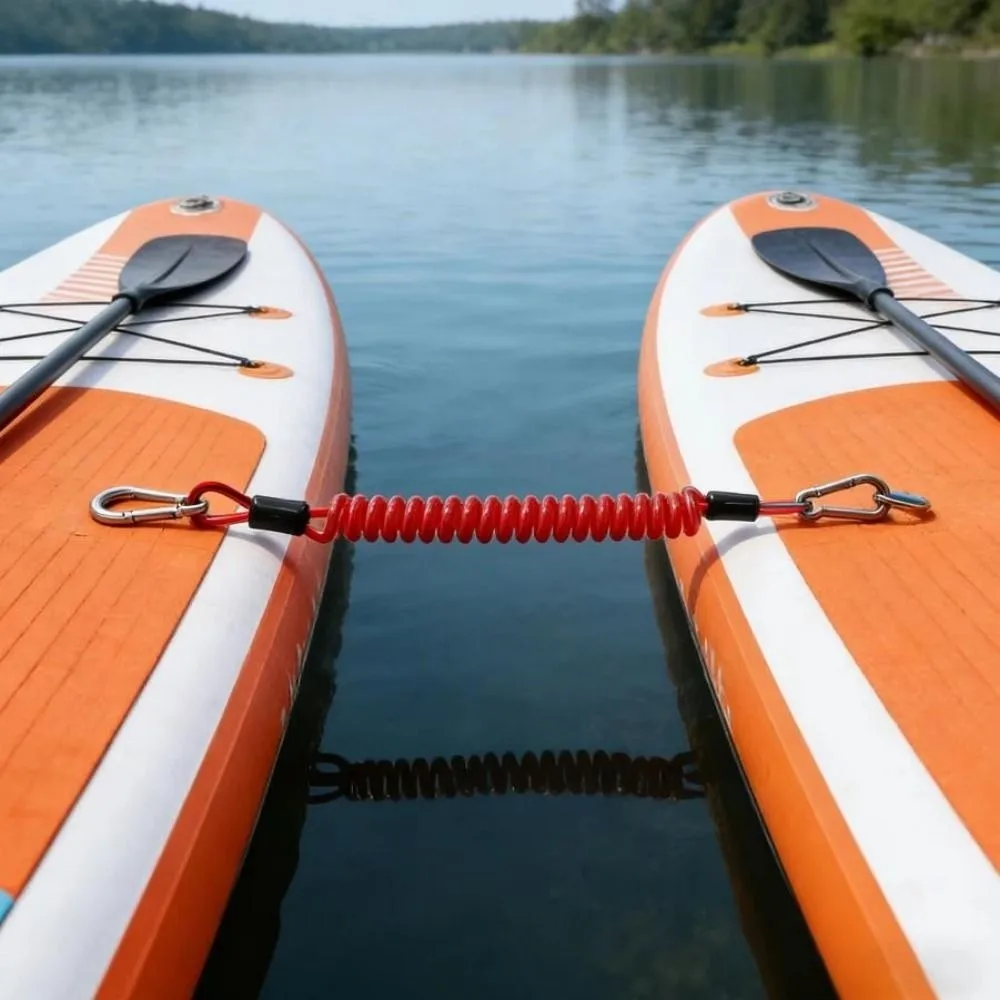 1/2PCS TPU Material Paddle Board Link Straps 304 SS 2 Colors Connector Ring Clip D Ring Safety Fixing Rope