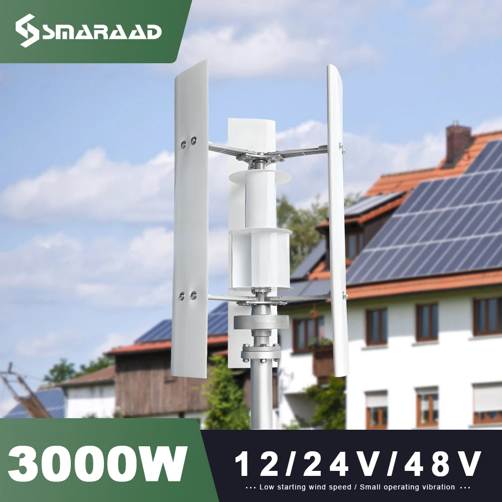 Éolienne à axe vertical 3000W 48V, générateur d'énergie alternative, kit complet pour usage domestique avec contrôleur et onduleur