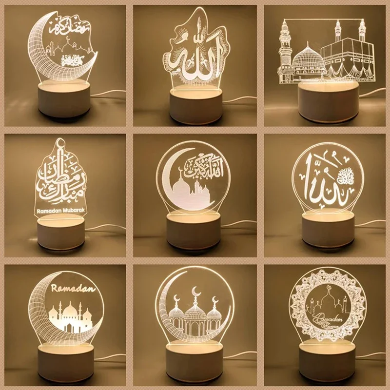 

Eid Mubarak Ornament 3D Moon Stat Castle USB Powered LED Night Light Ramadan Decoration for Home 2025 Muslim Party Eid Al Adha