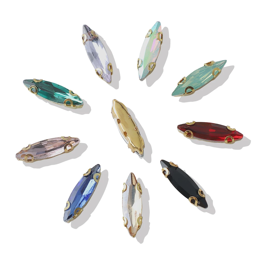 20pcs Mix Color Sew On Rhinestones Gold Flatback Claw Crystal Stones Sewing Accessories Garment Decoration Gems Beads