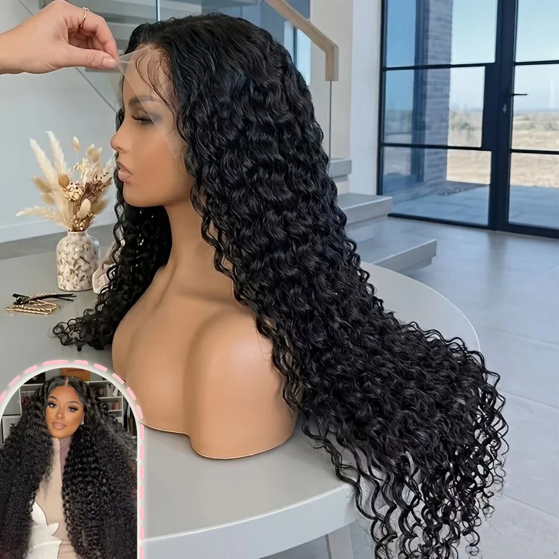 30 Inch Deep Wave Lace Front Wigs Human Hair 13x4 HD Transparent Deep Wave Lace Front Wigs for Women 200% Density Curly Lace Front Wig Pre Plcked Deep Wave Wigs with Baby Hair