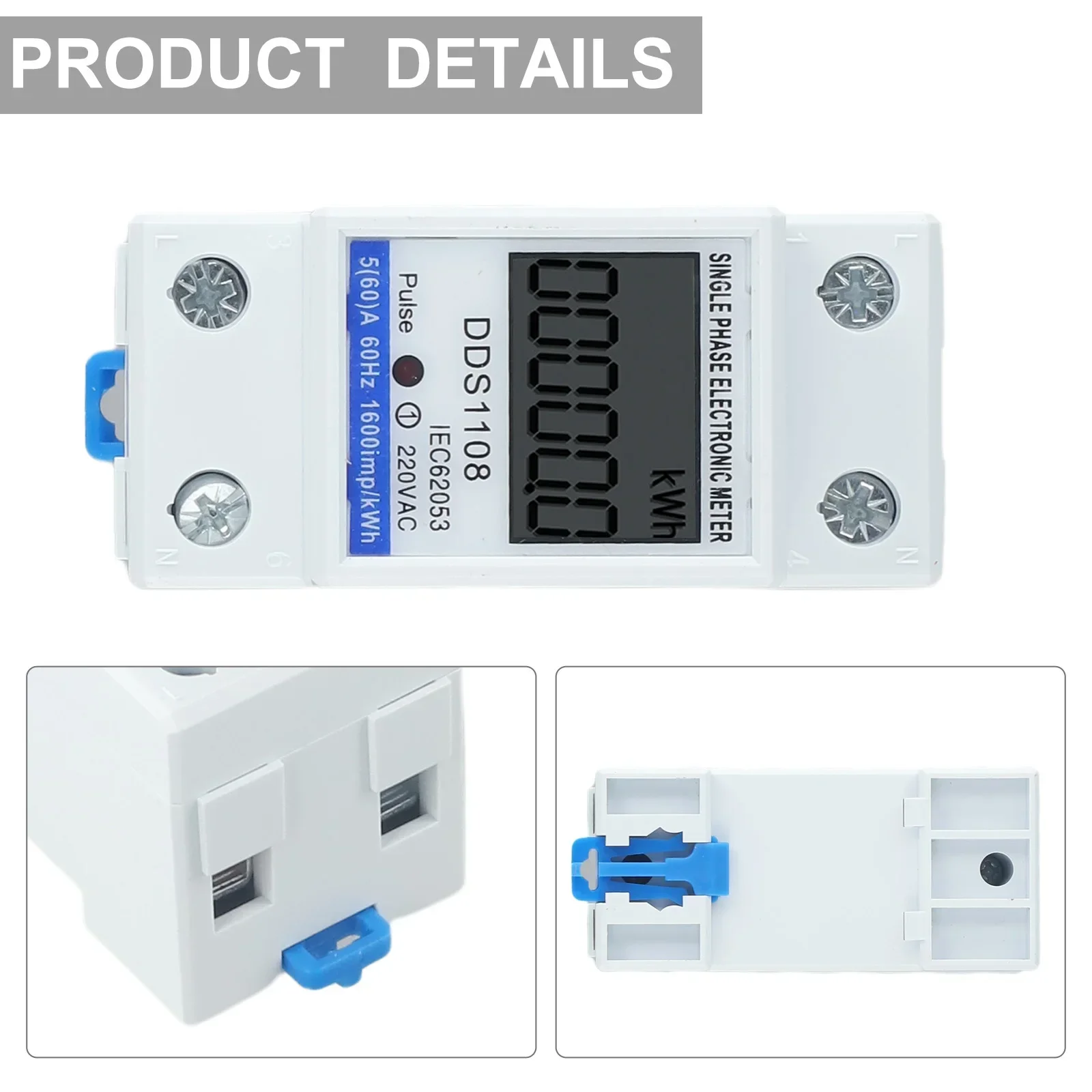 

LCD Single Phase Electric Energy Meter KWH AC Digital WattHour Meter 220V 60A Flame Retardant Material Easy Cable Connection