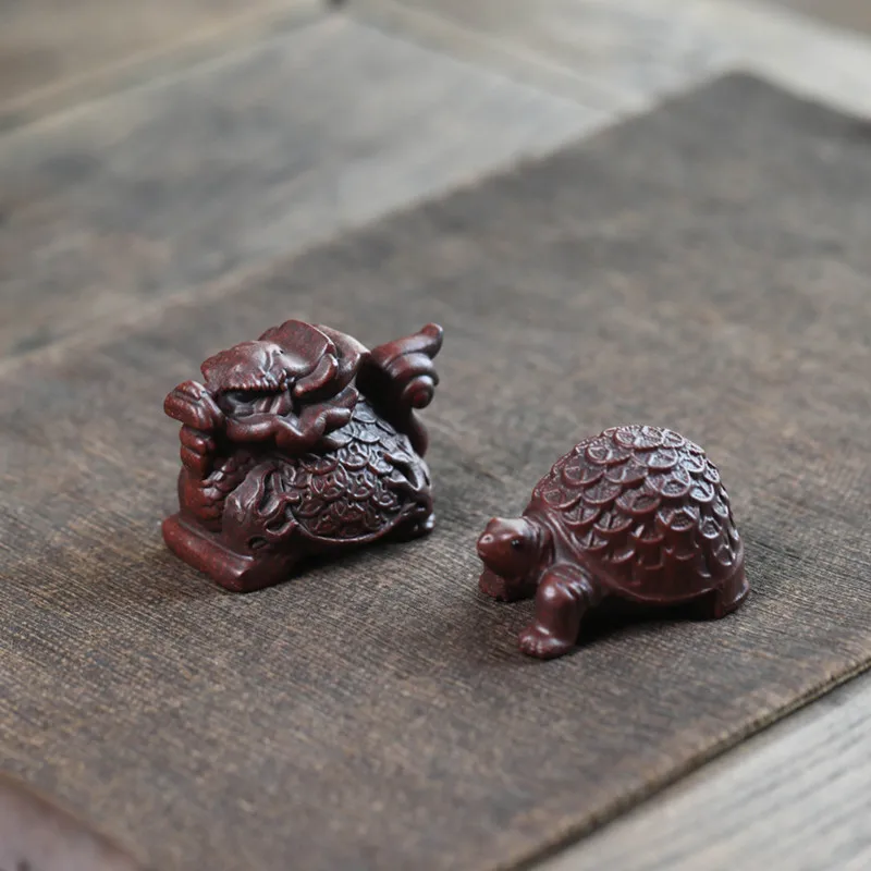 Yixing Purple Clay Tea Pet Handmade Lucky Dragon Turtle Statue Ornaments Animals Decors Crafts Chinese Zisha Tea Set Decoration