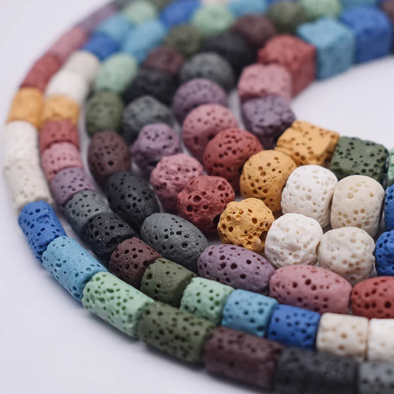 6 مللي متر 8 مللي متر الحمم البركانية الحجر الطبيعي حبة ملونة روك الحمم البركانية فضفاض الفضاء الخرز لصنع المجوهرات قلادة سوار ذاتي الصنع