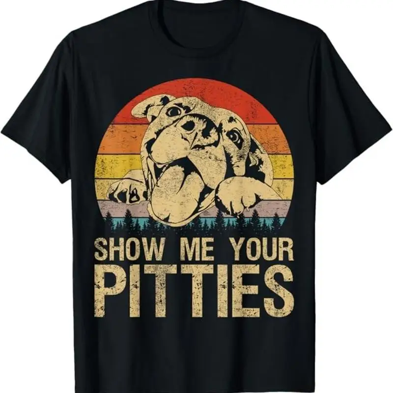 Mostre-me seus Pitties Engraçado Pitbull Dog Lovers Retro Vintage Camiseta