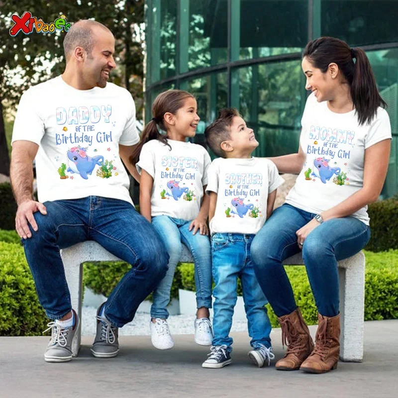 Family Summer Vacation Matching Outfits Family Matching T-shirt Summer Baby Whale Cartoon T Shirt Clothes Woman Girls Clothing