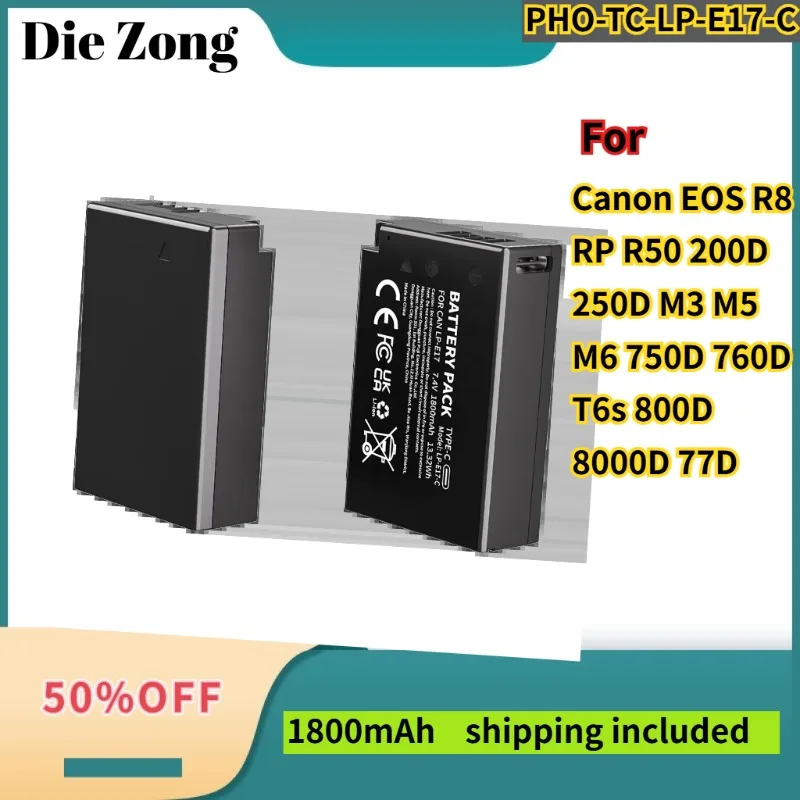 

PHOMAX LP-E17 LPE17 LP E17 Camera Battery+Type-C Cable For Canon EOS R8 RP R50 200D 250D M3 M5 M6 750D 760D T6s 800D 8000D 77D
