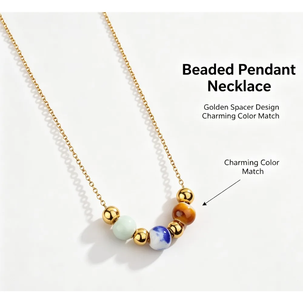 1pc Ceramic Beads Titanium Steel Clavicle Chain for Women, Ins Style Non-fading Minimalist Necklace Jewelry