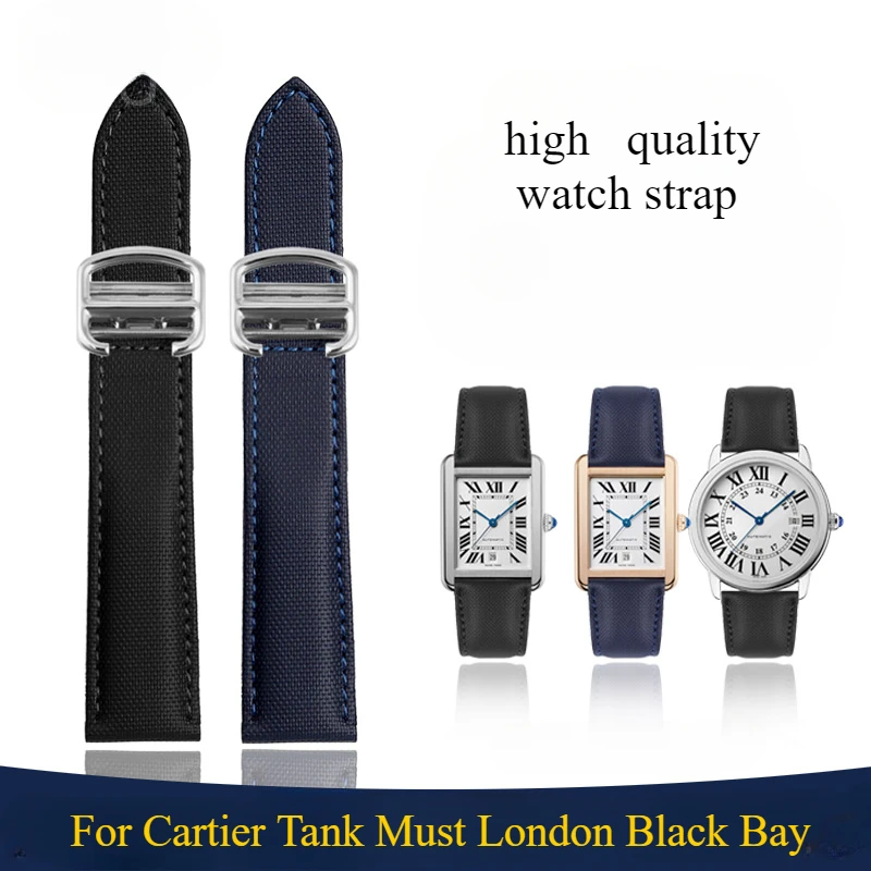 Para cartier londres tanque deve 18 20mm pulseiras de lona premium fivela de aço inoxidável anti-risco pulseira de náilon leve