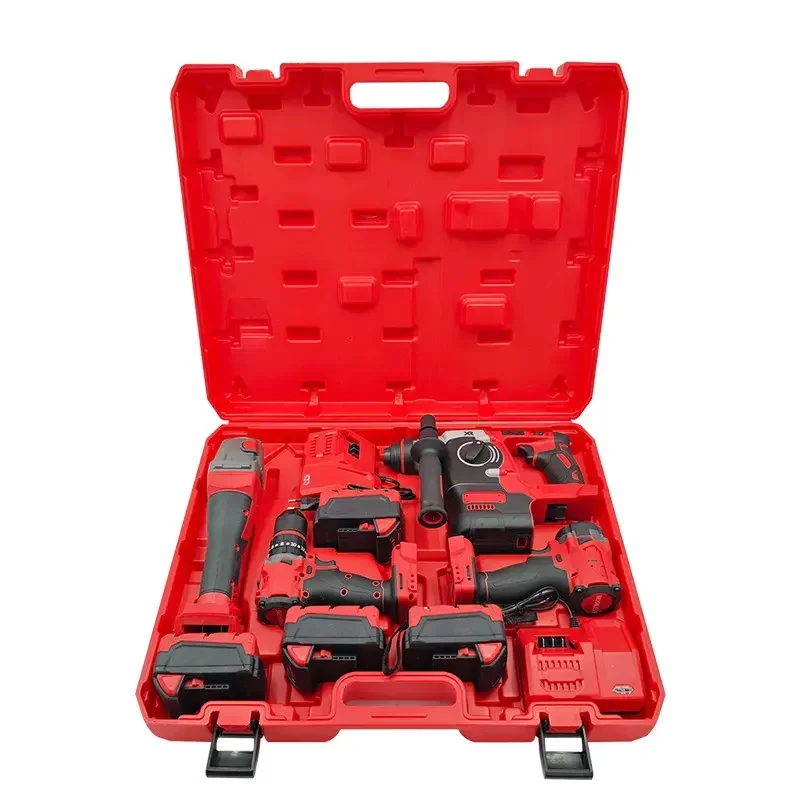 4 in 1 Red Cordless Electric Power Drill Machine Handheld Portable Screwdriver Impact Type OEM Customizable Tool Sets