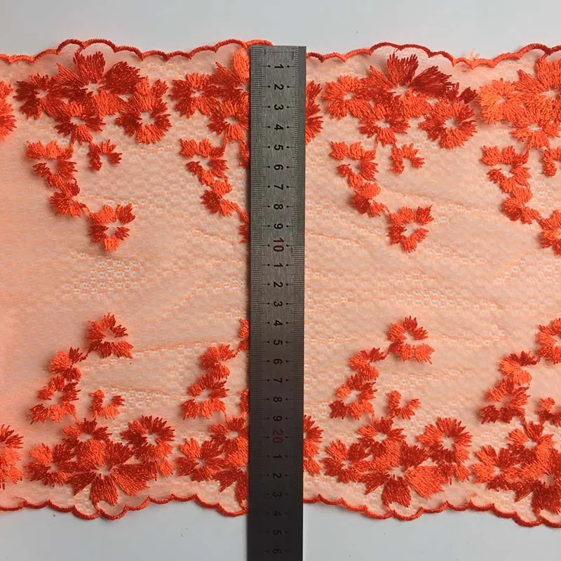 

20 ярдов оранжевая вышитая сетка кружевная бейка DIY нижнее белье швейные аксессуары цветочные двухсторонние вышитые сетчатые кружева для платья